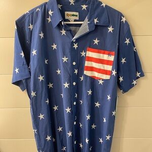 Tipsy Elves Navy Star Men's Shirt with Striped Pocket